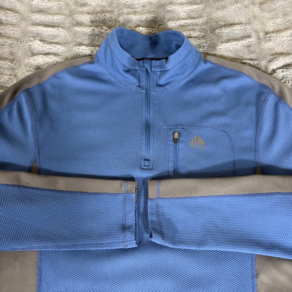 Nike ACG Mens Medium Blue Gray Fit Dry 1/4 Zip Waffle Pullover Jacket ARS85